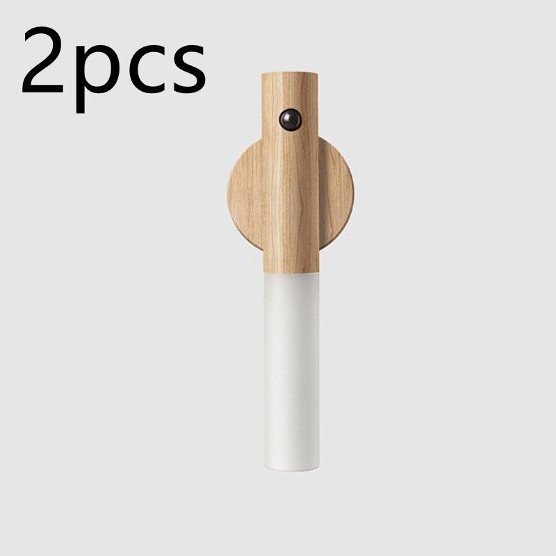 Auto LED USB Magnetic Wood Wireless Night Wall Light with Motion Sensor