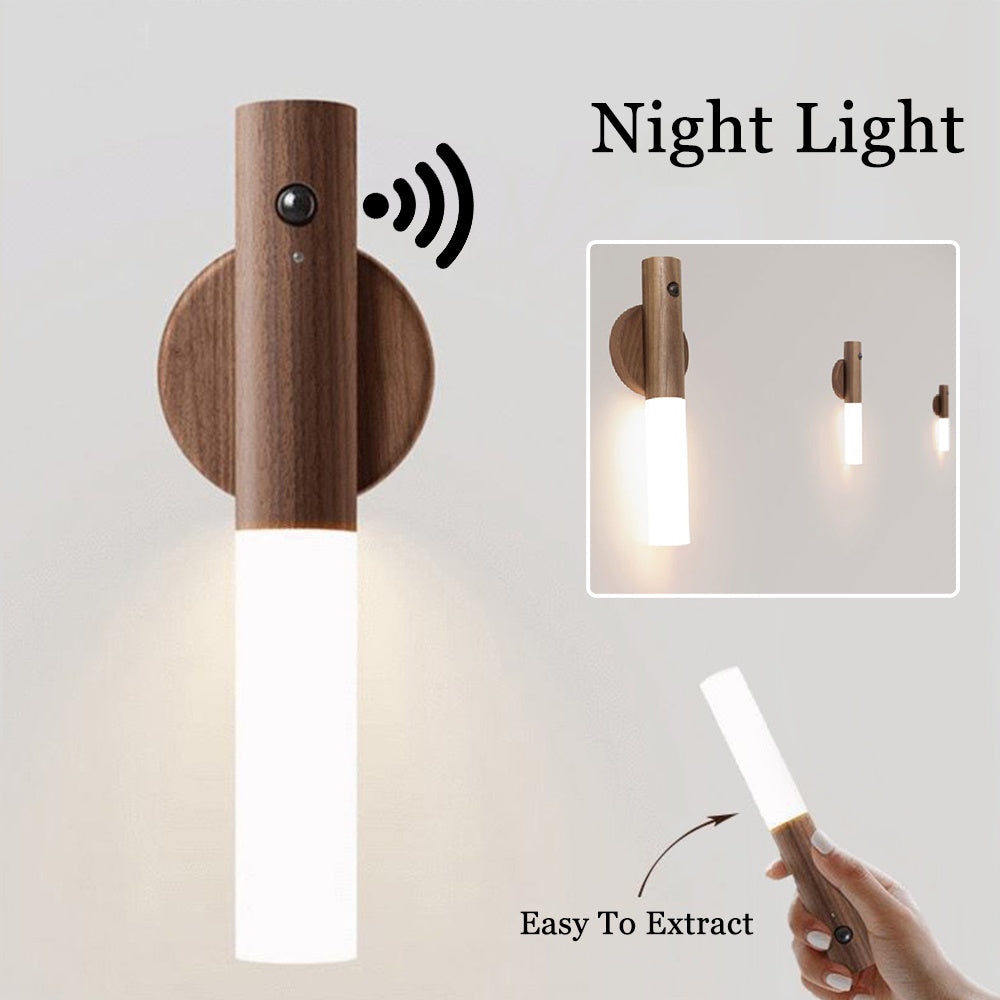 Auto LED USB Magnetic Wood Wireless Night Wall Light with Motion Sensor